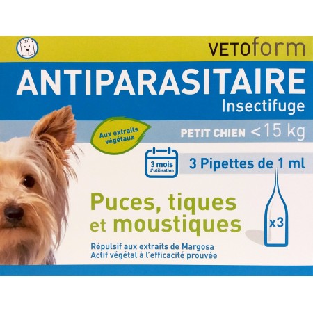 Vetoform Antiparasitaire Naturel - Pipettes pour Petits Chiens (Moins de 10 kg)