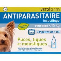 Vetoform Antiparasitaire Naturel - Pipettes pour Petits Chiens (Moins de 10 kg)