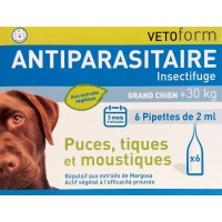 Vetoform Antiparasitaire Naturel - Pipettes pour Grands Chiens (Plus de 20 kg)