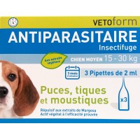 Vetoform Antiparasitaire Naturel - Pipettes pour Chiens Moyens (de 15 à 30 kg)