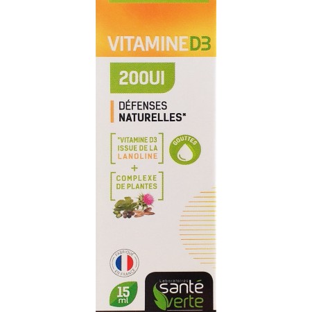 Santé Verte Vitamine D3 200UI 15 ml - Pour les Défenses Naturelles