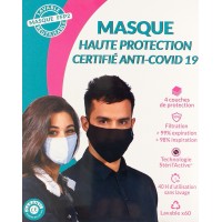 Masque Haute Protection Taille L Noir - 40H d'Utilisation Lavable 60 Fois