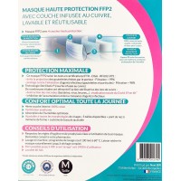 Masque Haute Protection Certifié Anti-Covid 19 Taille M Noir - 40H d'Utilisation Lavable 60 Fois
