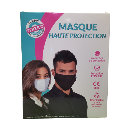 Masque Haute Protection Certifié Anti-Covid 19 Taille M Noir - 40H d'Utilisation Lavable 60 Fois
