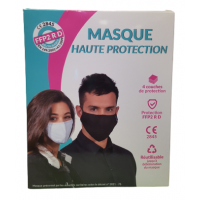 Masque Haute Protection Certifié Anti-Covid 19 Taille M Noir - 40H d'Utilisation Lavable 60 Fois
