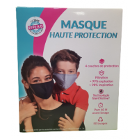 Masque Haute Protection Certifié Anti-Covid 19 Taille M Bleu - 40H d'Utilisation Lavable 60 Fois